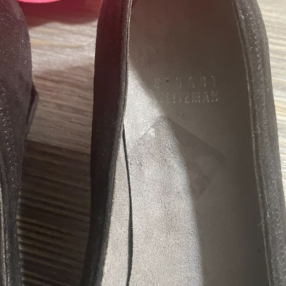 STUART WEITZMAN Womens Sz 7.5M Black Suede Wedge Heel Shoes Silver Buckle - Picture 5 of 15